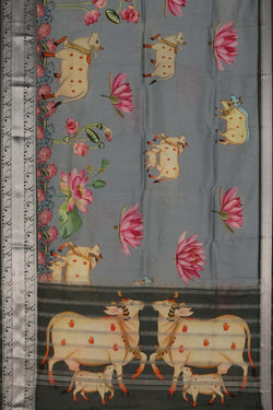 Image of A Pichwai Art printed Mangalgiri silk saree
