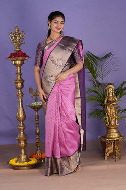 Image of Purplish Pink Brocade South Silk Saree