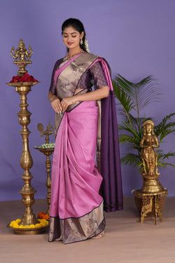 Image of Purplish Pink Brocade South Silk Saree