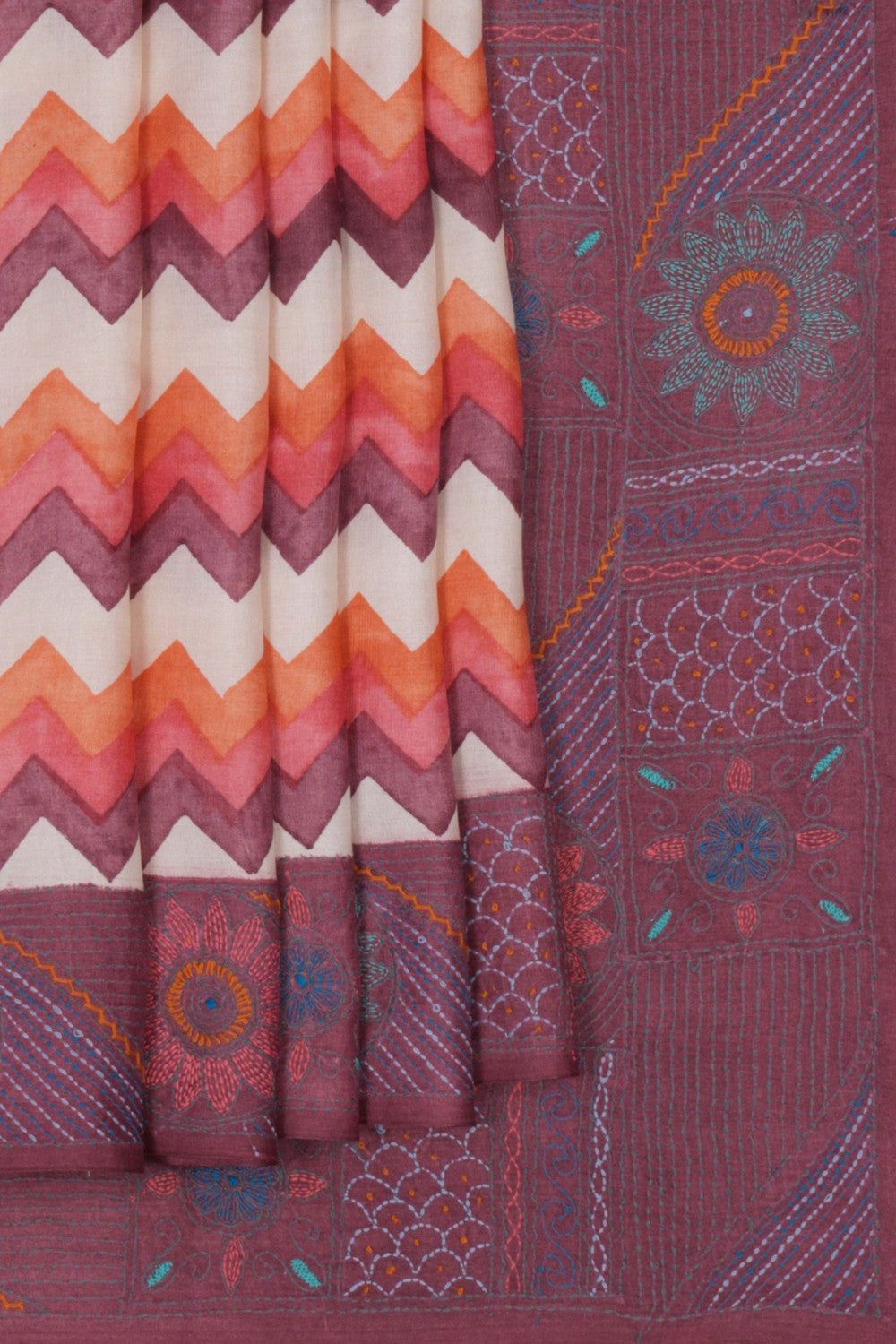 Image of Tussar Kantha Embroidery Saree