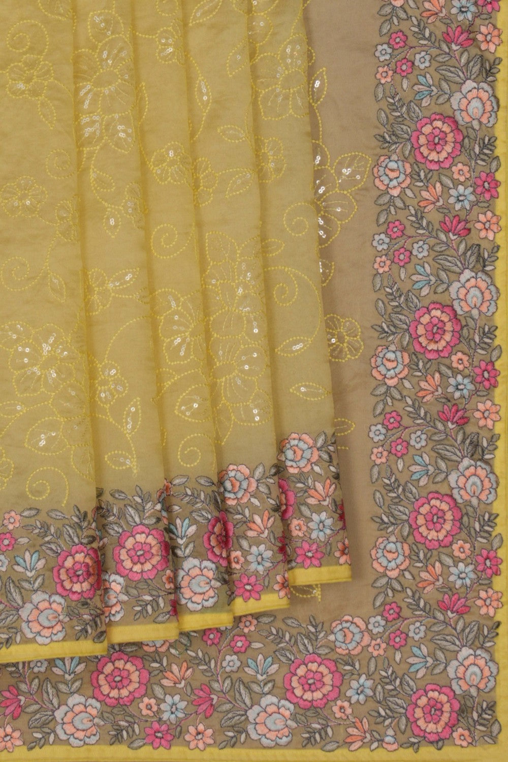 Kora Embroidery Saree