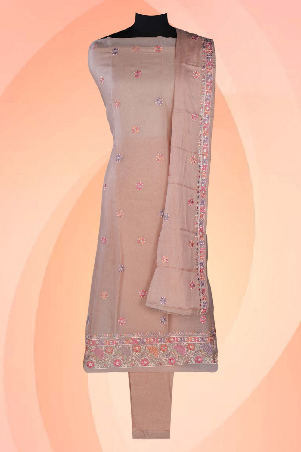 Image of Kora Embroidery Unstitched Dress Material (3 Pcs Set)