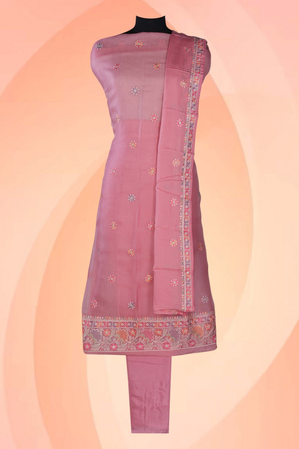 Image of Kora Embroidery Unstitched Dress Material (3 Pcs Set)