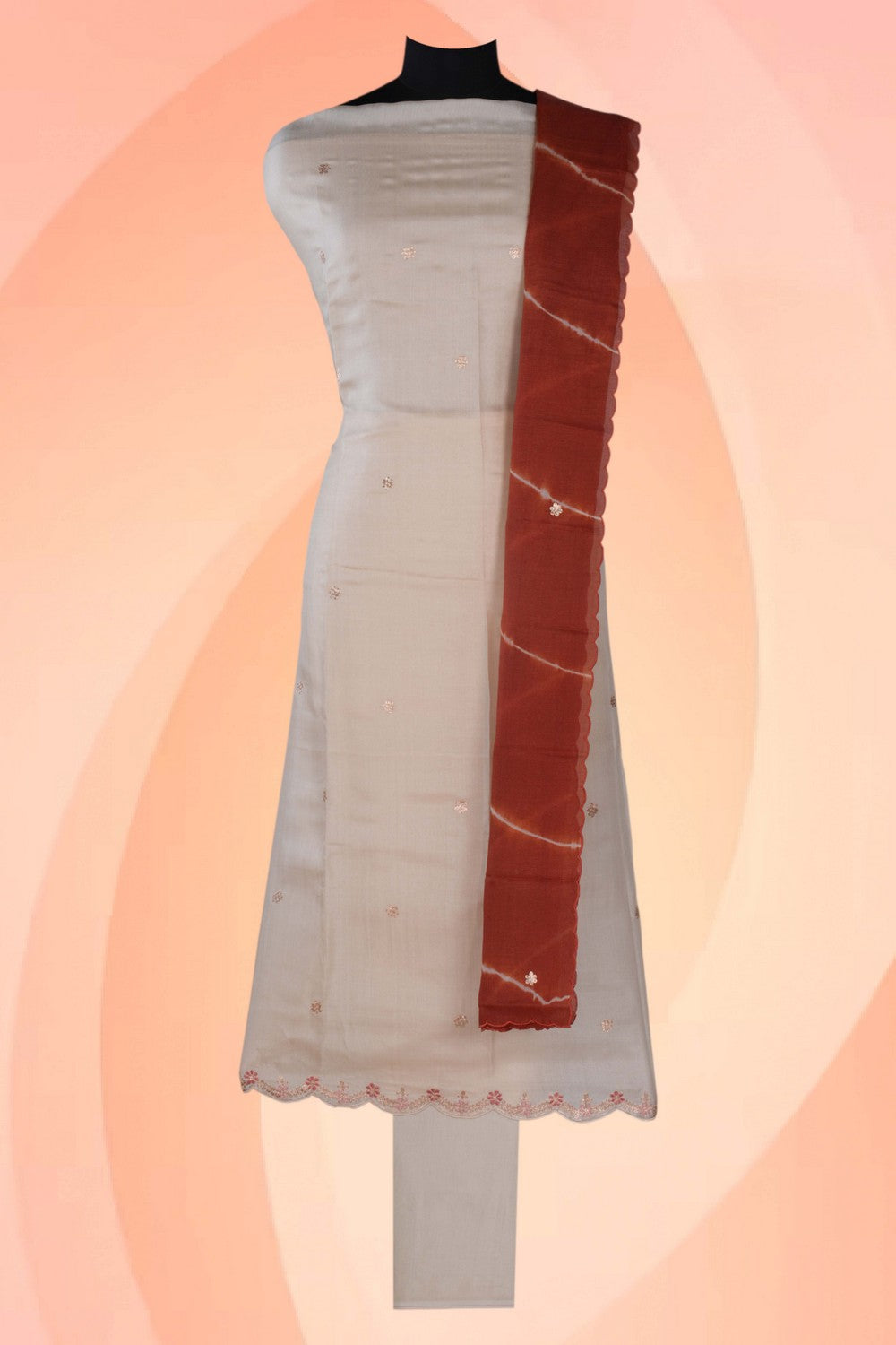 Image of Tussar Embroidery Unstitched Dress Material (3 Pcs Set)