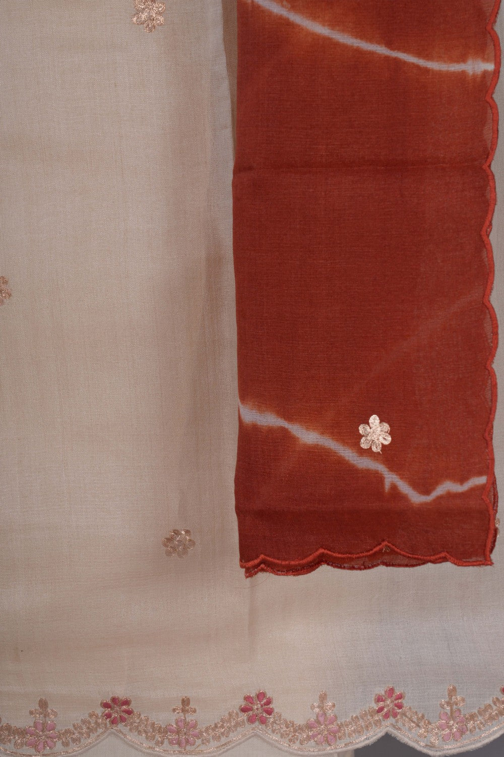 Image of Tussar Embroidery Unstitched Dress Material (3 Pcs Set)