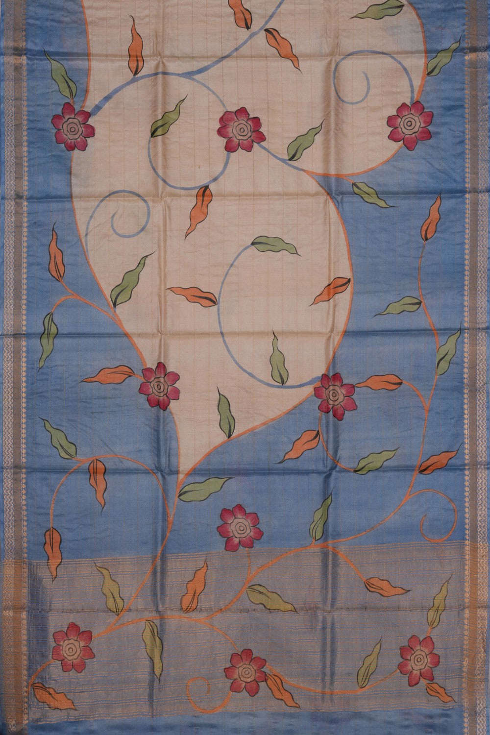 A Floral Printed Tussar Saree