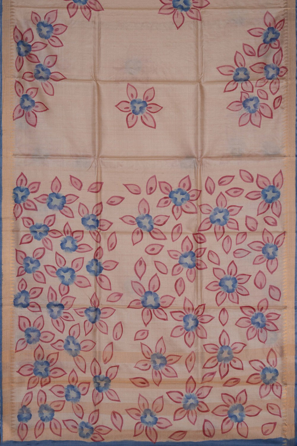 Image of A Floral Printed Tussar Saree
