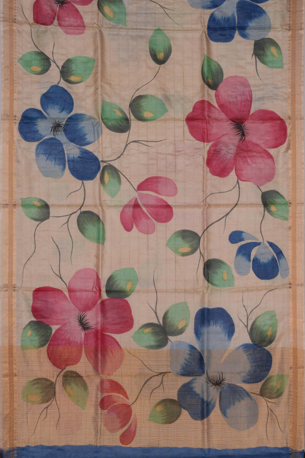 Image of A Floral Printed Tussar Saree