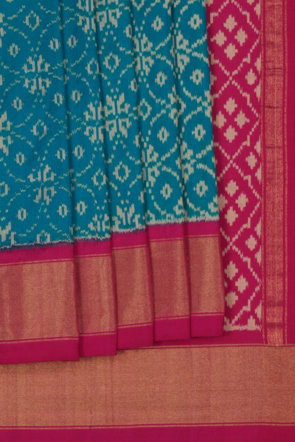 Pochampally Ikat Silk Teal Blue Saree