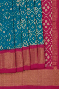 Image of Pochampally Ikat Silk Teal Blue Saree