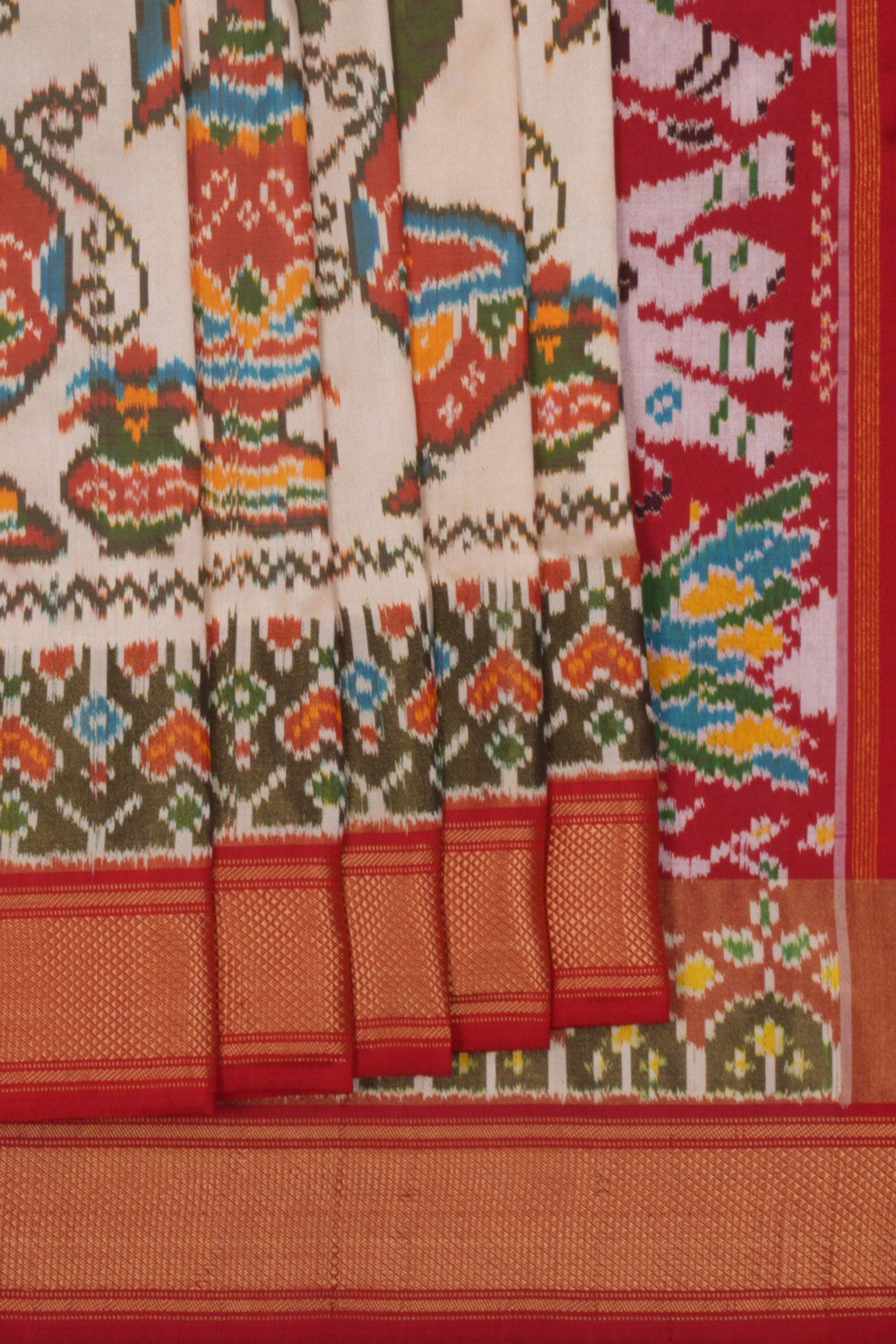 Pochampally Ikat Silk Cream Saree