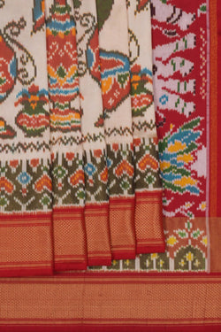 Image of Pochampally Ikat Silk Cream Saree