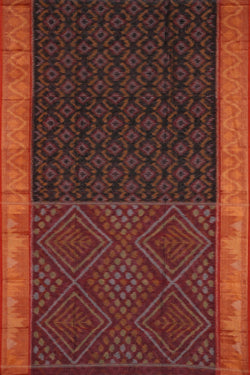 Image of Ikat Cotton-Silk Black Saree