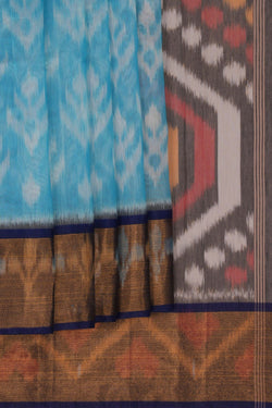Image of Ikat Cotton-Silk Blue Saree