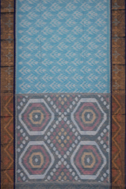 Image of Ikat Cotton-Silk Blue Saree