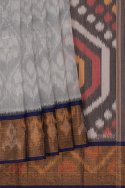 Image of Ikat Cotton-Silk Grey Saree