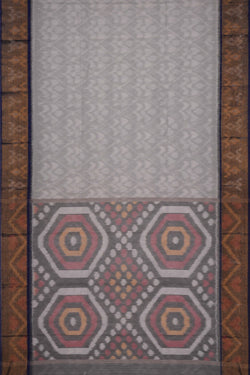 Image of Ikat Cotton-Silk Grey Saree