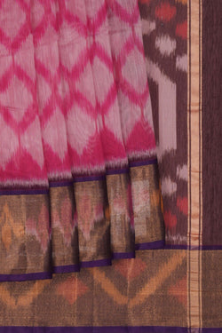 Image of Ikat Cotton-Silk Pink Saree