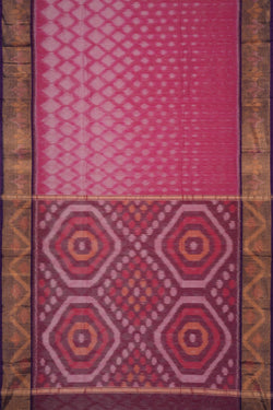 Image of Ikat Cotton-Silk Pink Saree