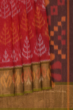 Image of Ikat Cotton-Silk Red Saree