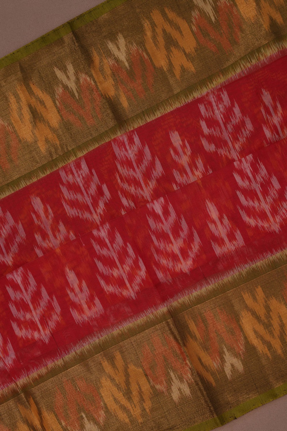 Ikat Cotton-Silk Red Saree