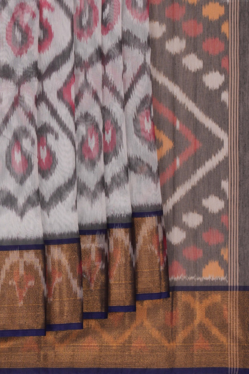 Ikat Cotton-Silk White Saree