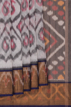 Image of Ikat Cotton-Silk White Saree