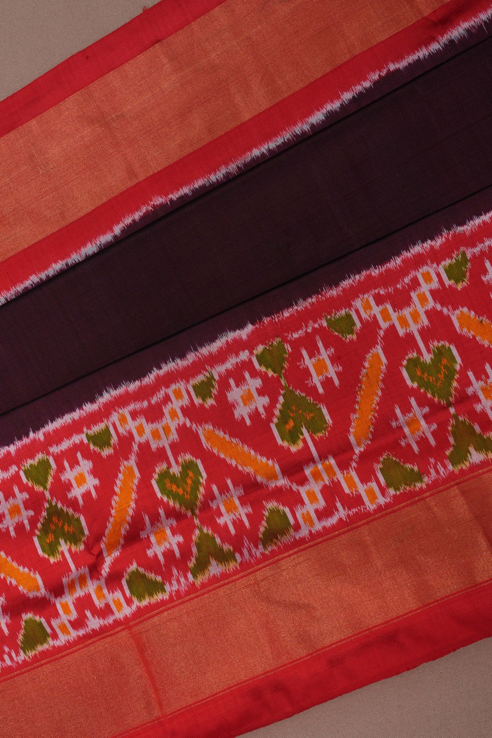 Pochampally Ikat Silk Brown Saree