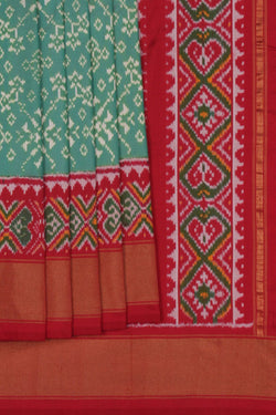 Image of Pochampally Ikat Silk Teal Green Saree