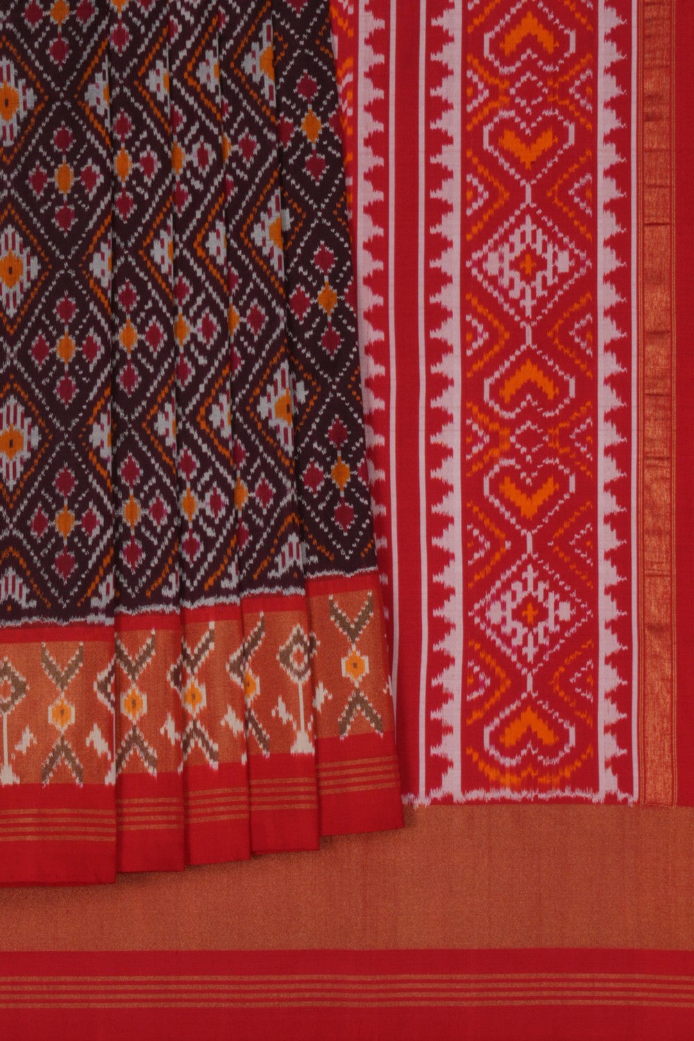Pochampally Ikat Silk Brown Saree