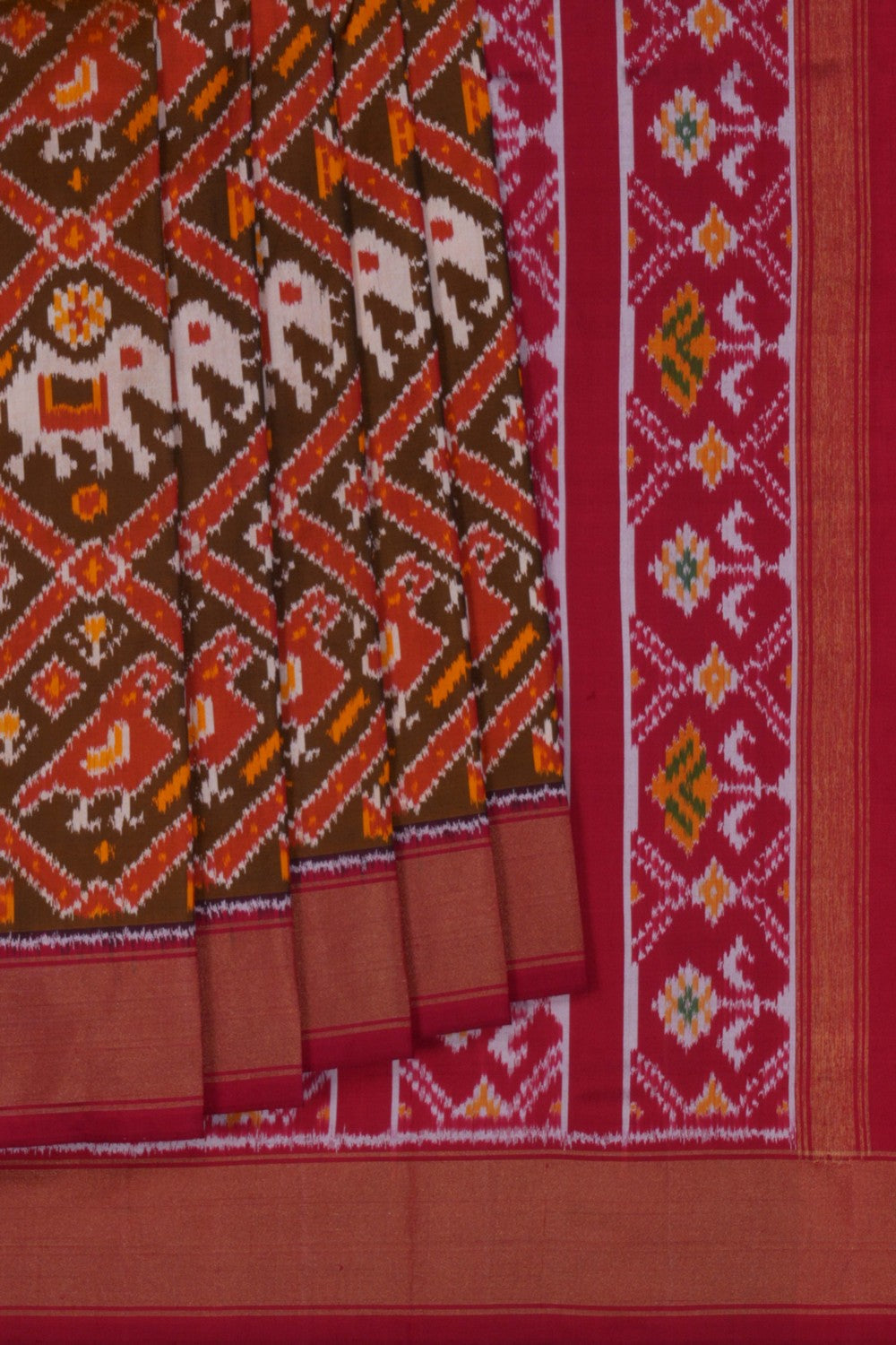 Image of Pochampally Ikat Silk Moss Green Saree