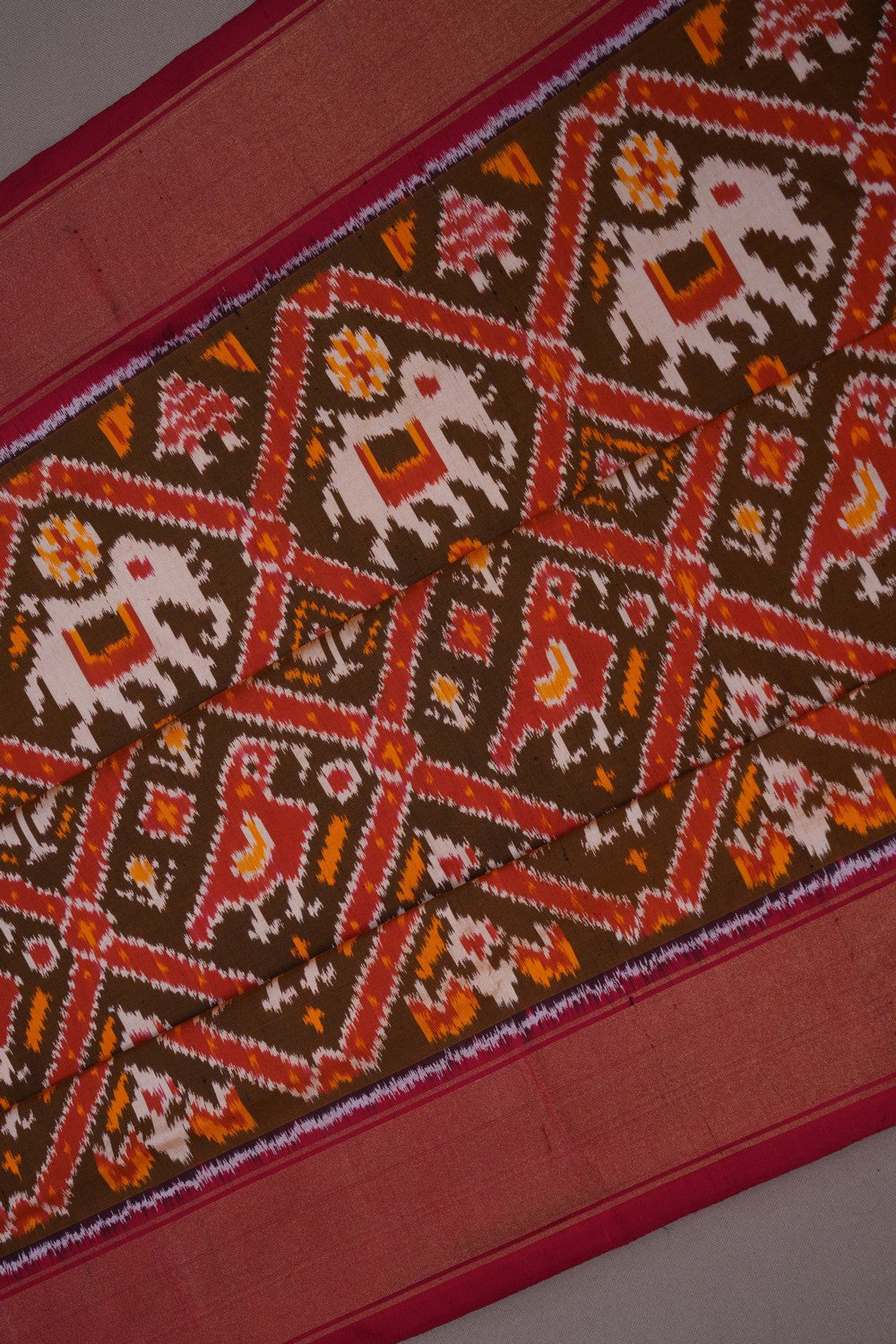 Image of Pochampally Ikat Silk Moss Green Saree