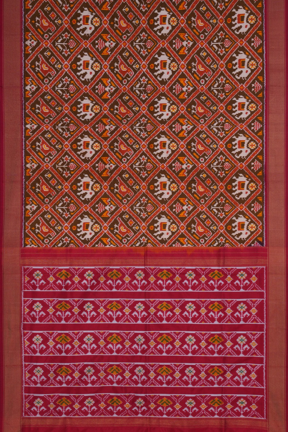 Image of Pochampally Ikat Silk Moss Green Saree