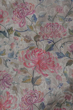 Image of A Floral Printed Tussar Saree