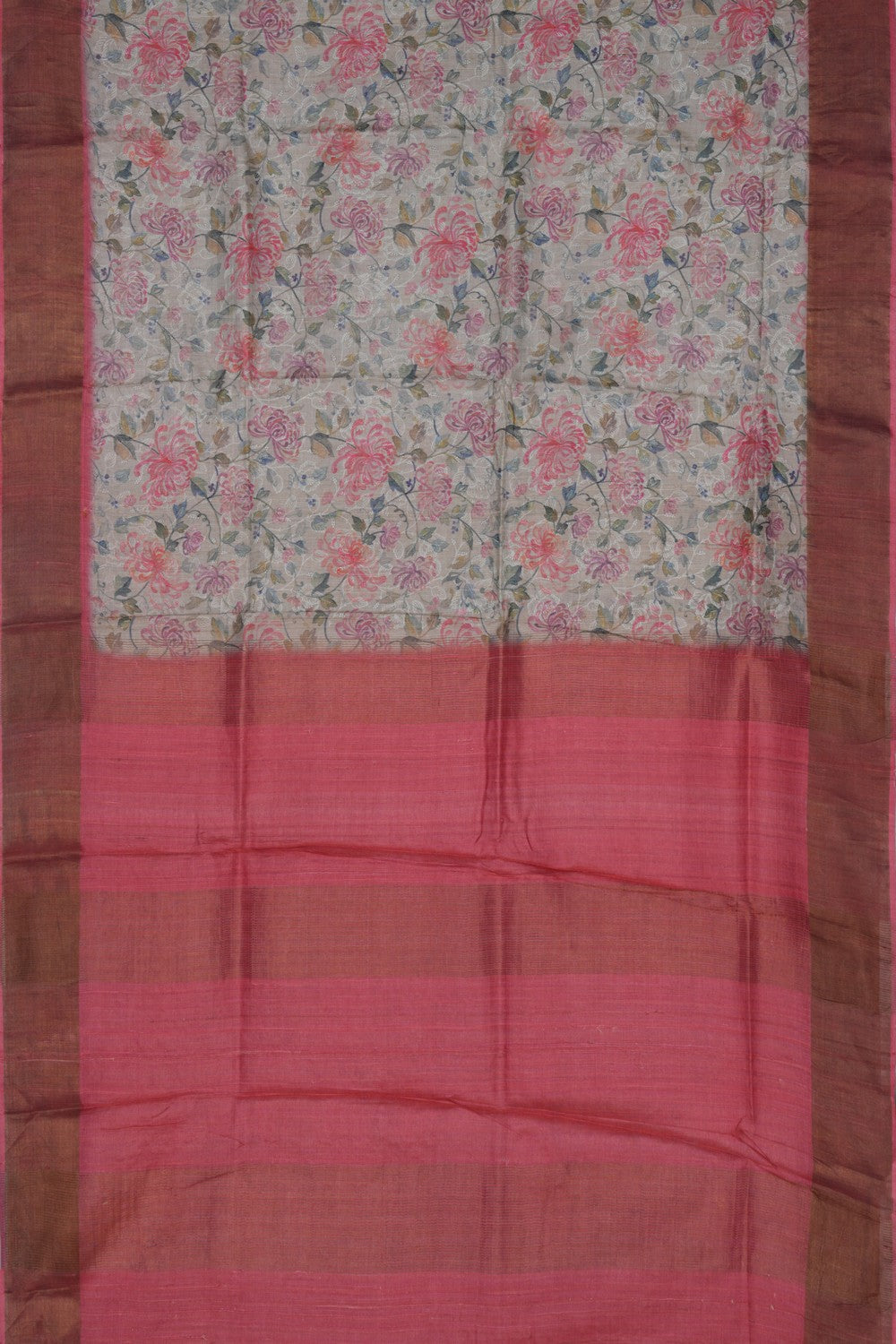 A Floral Printed Tussar Saree