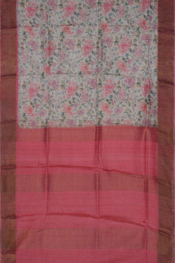 Image of A Floral Printed Tussar Saree