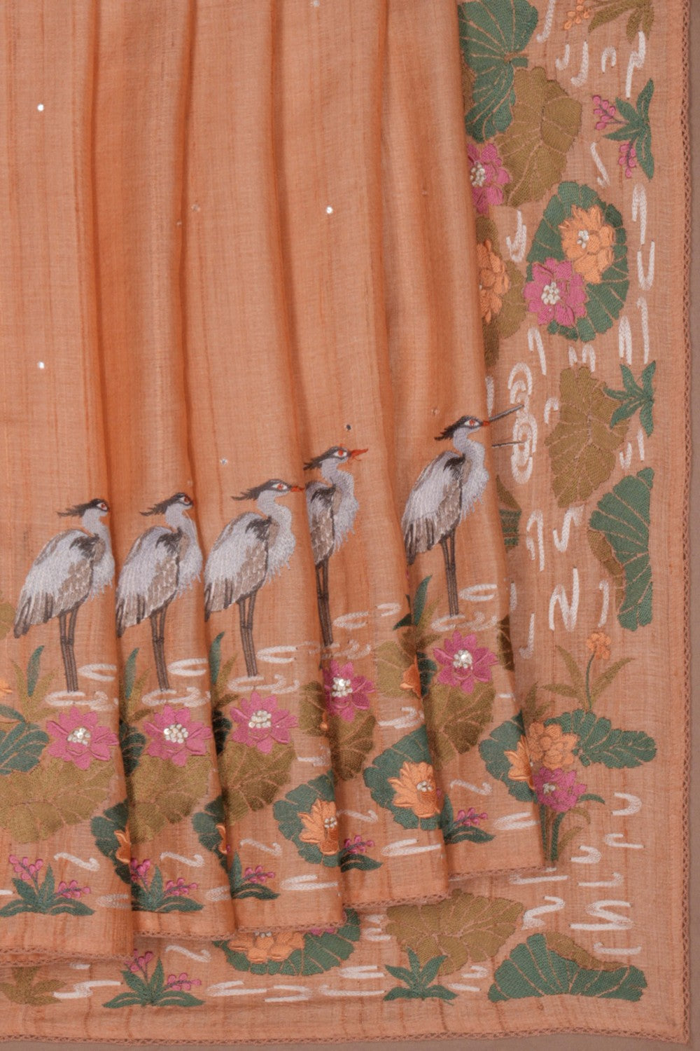 Image of Embroidered Tussar Saree