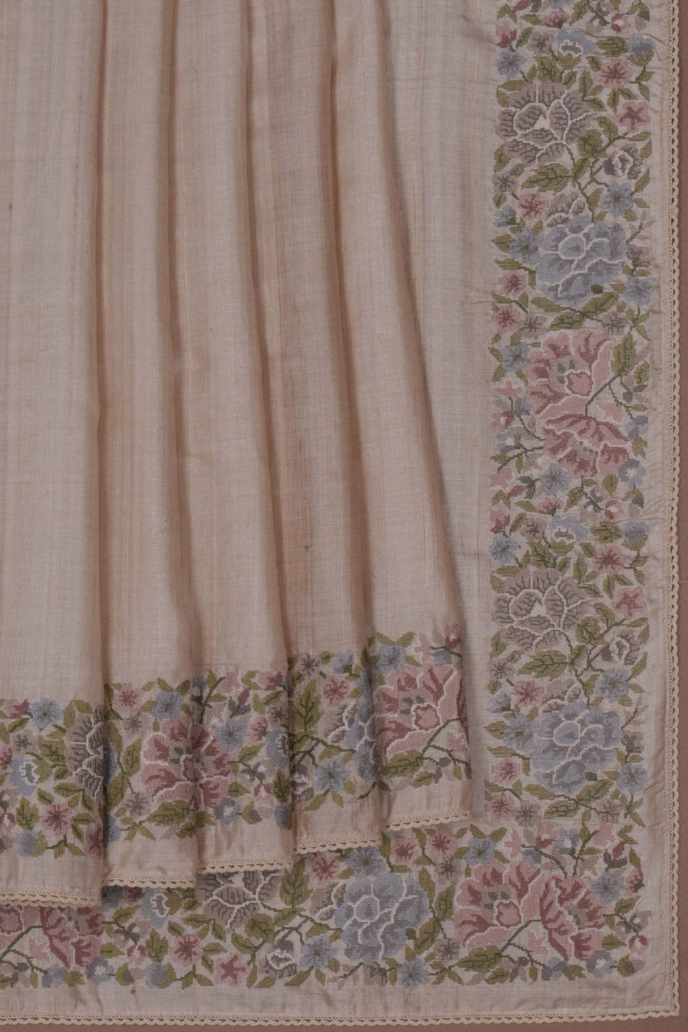 Image of Embroidered Tussar Saree