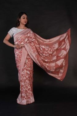 Image of Banarasi Chiffon Peach Saree