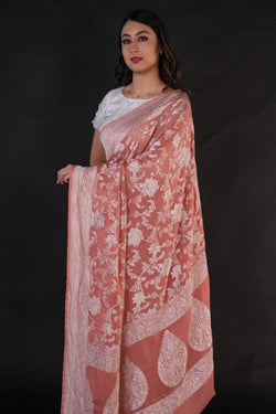 Image of Banarasi Chiffon Peach Saree