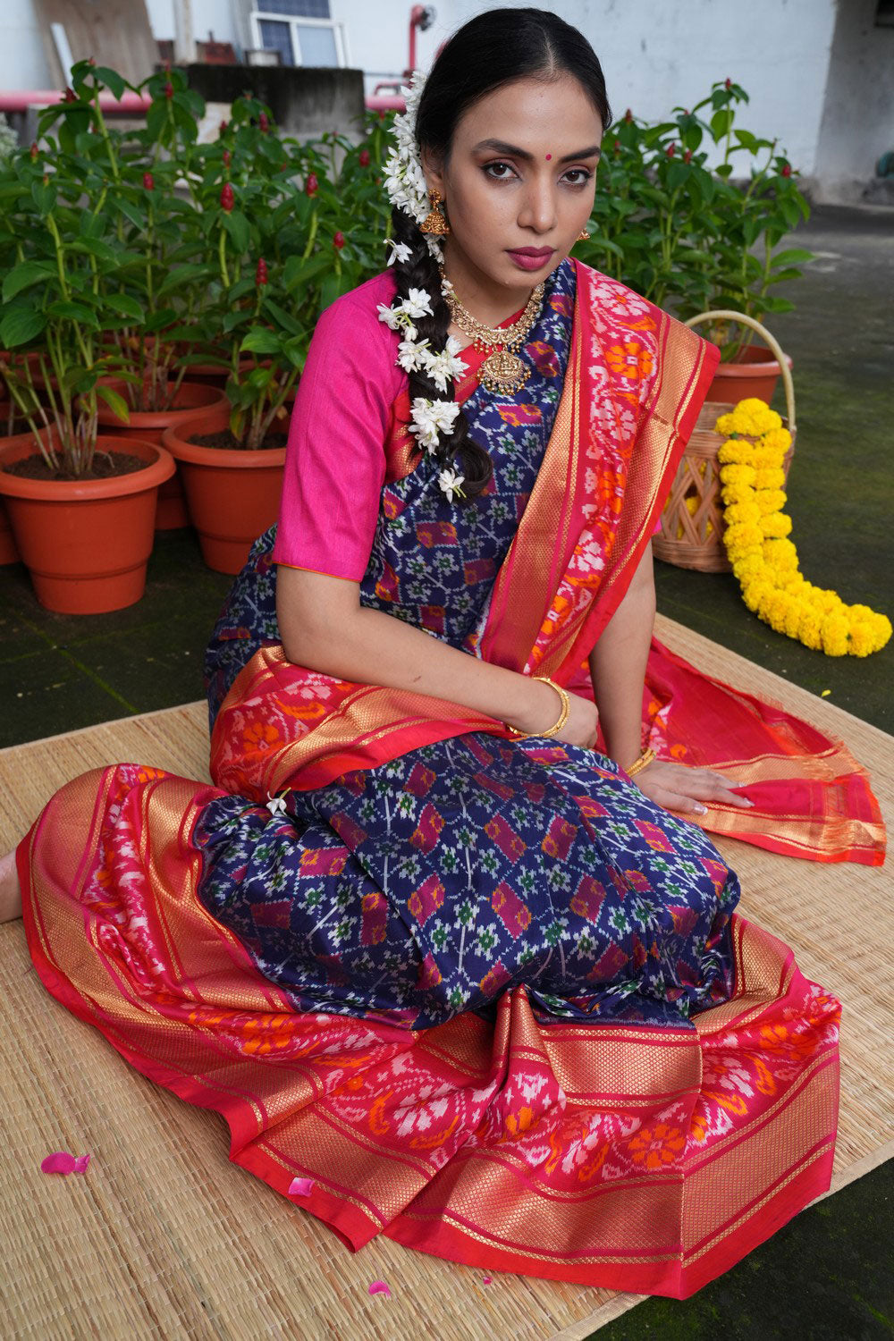 Pochampally Ikat Silk Indigo Blue Saree