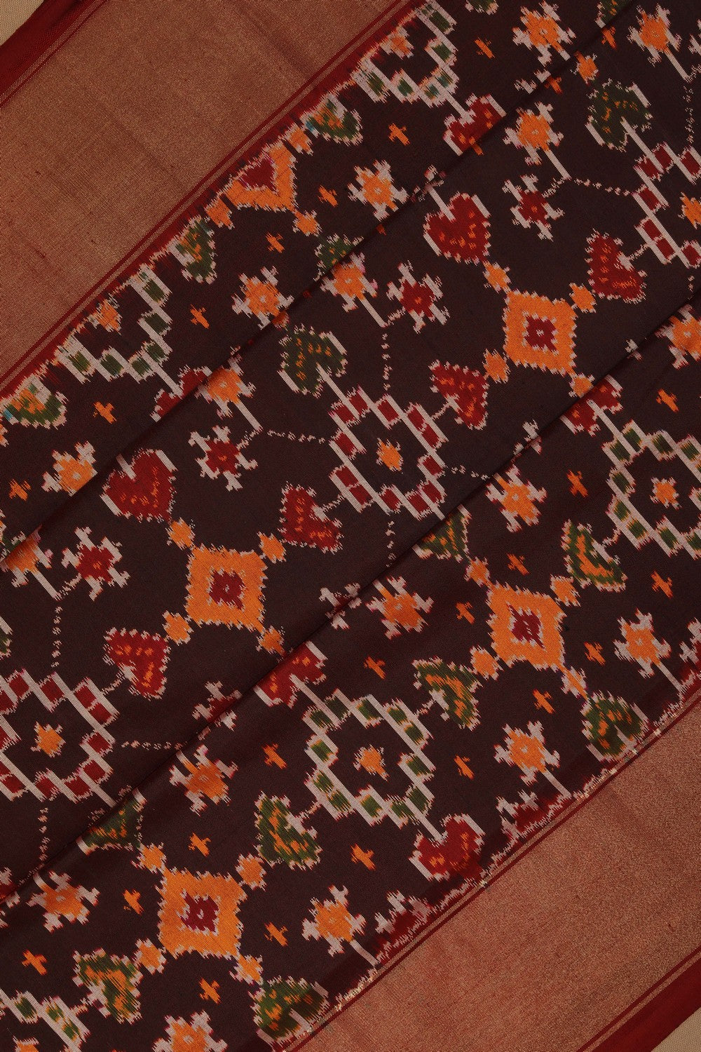 Pochampally Ikat Silk Brown Saree