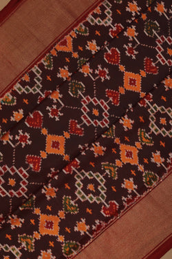 Image of Pochampally Ikat Silk Brown Saree