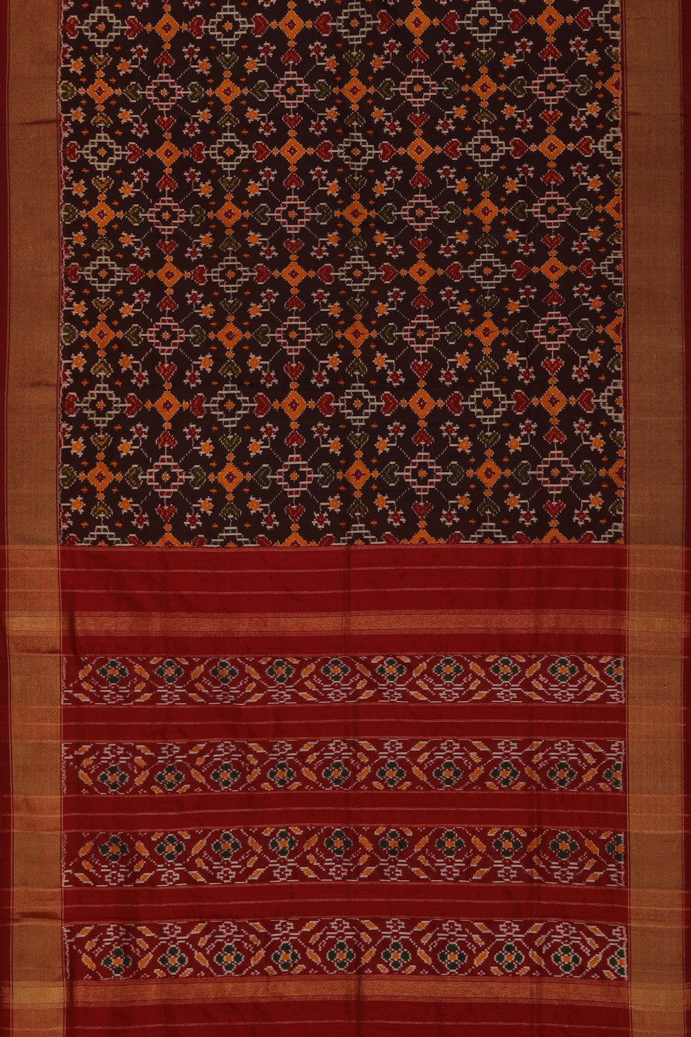 Pochampally Ikat Silk Brown Saree