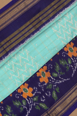 Image of Pochampally Ikat Silk Sea Blue Saree