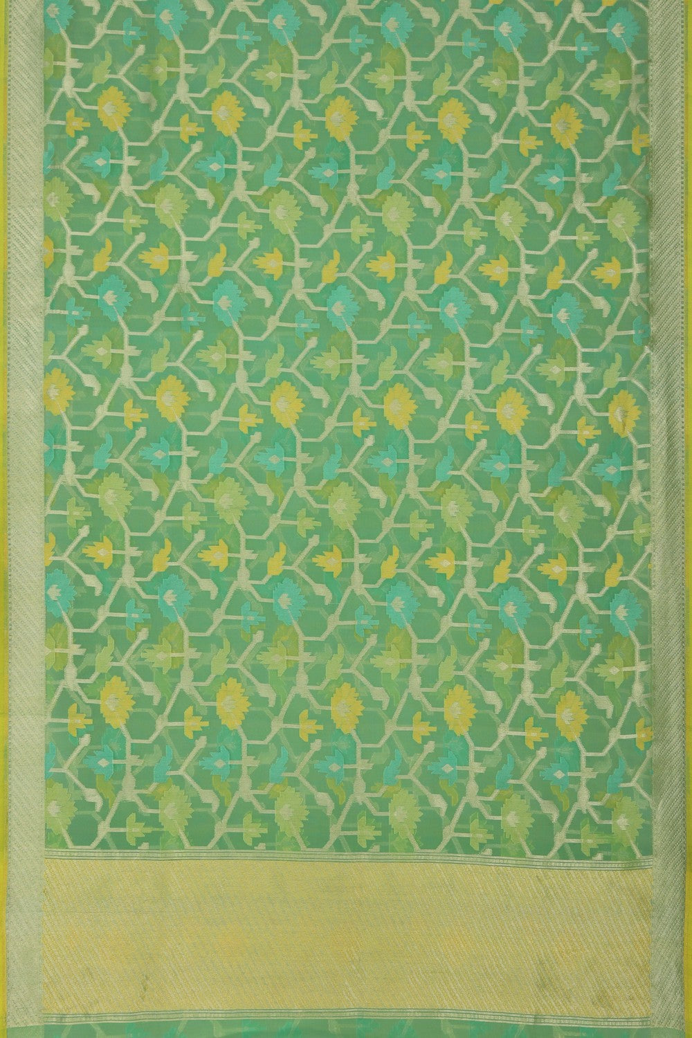 Kora Silk Brocade Green Saree