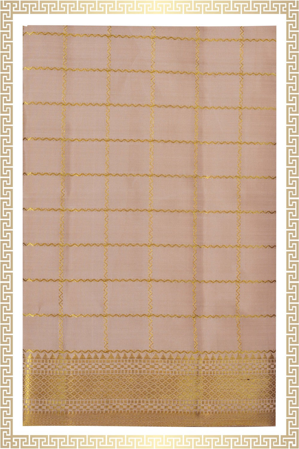 Image of Arani Silk Beige Dhoti With Kanduva (8 X 4)