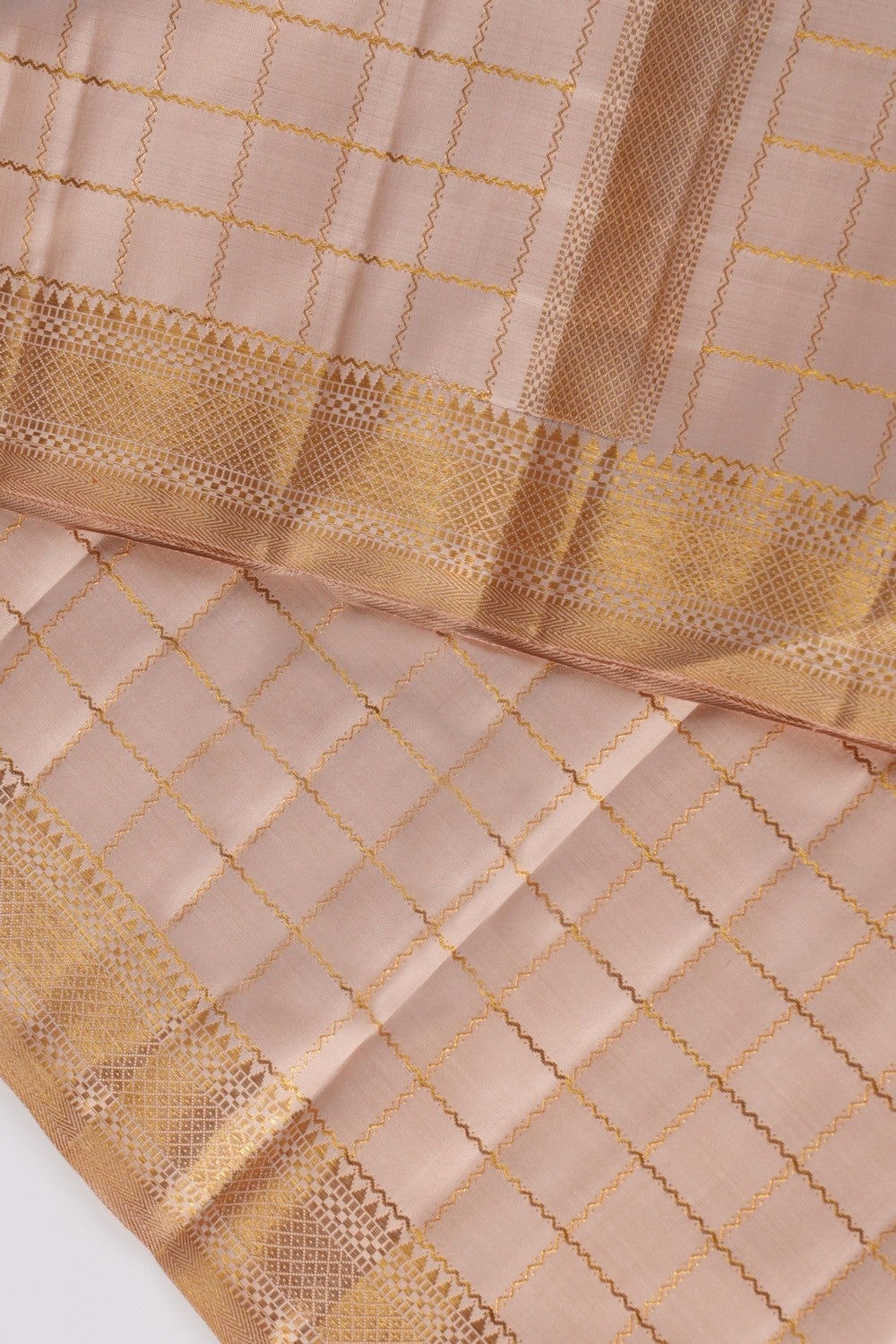 Image of Arani Silk Beige Dhoti With Kanduva (8 X 4)