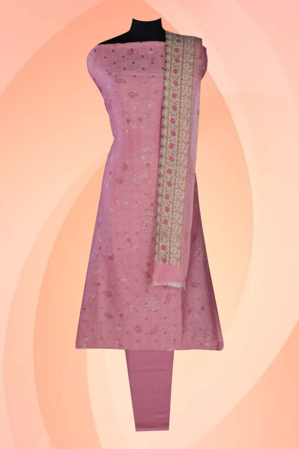 Chanderi Pichwai Printed Unstitched Dress Material (3 Pcs Set)