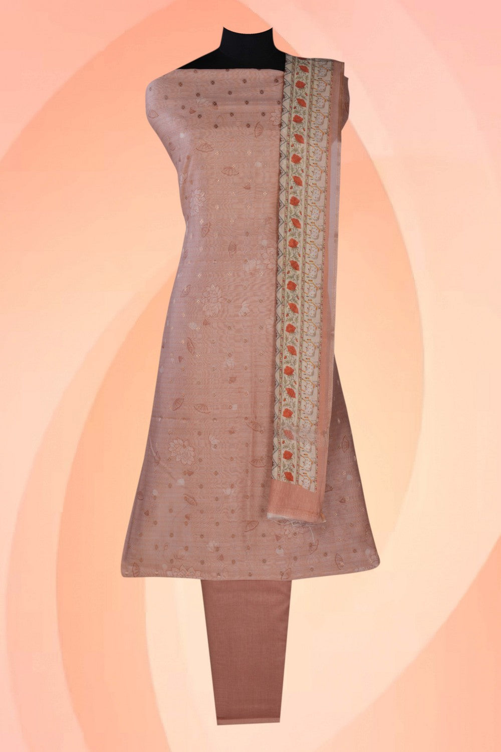 Chanderi Pichwai Printed Unstitched Dress Material (3 Pcs Set)